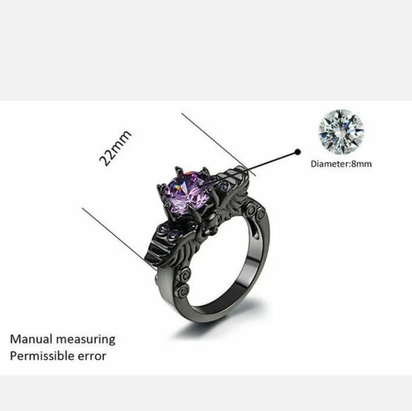 *SALE* New Classic Winged Skull Black Sapphire Solitaire Gold Ring. - Picture 2 of 5